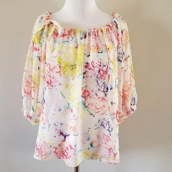 Cabi Floral Watercolor Peasant Blouse  XS - Picture 1 of 5
